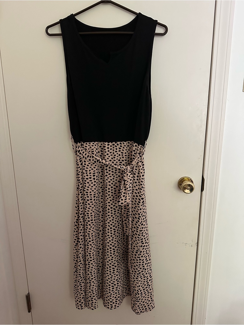 Black & Beige Polka Dot Two-Tone Maxi Dress